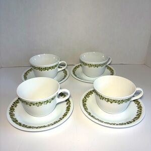 Corelle Spring Blossom Flat Cups Saucers Set Of 4 Crazy Daisy By Corning USA